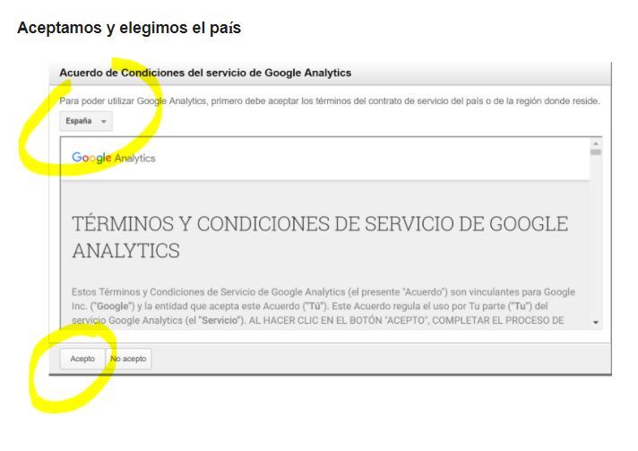 ¿Cómo dar de alta en Google Analytics una web? - aceptar condiciones