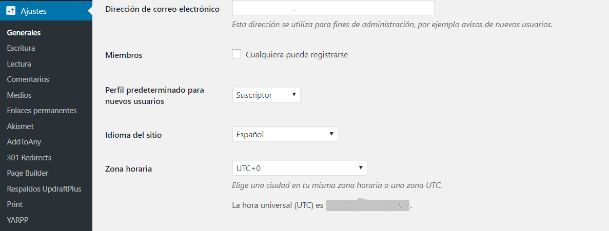 ¿Cómo crear un blog en Wordpress? - 4. Pantallazo escritorio ajustes