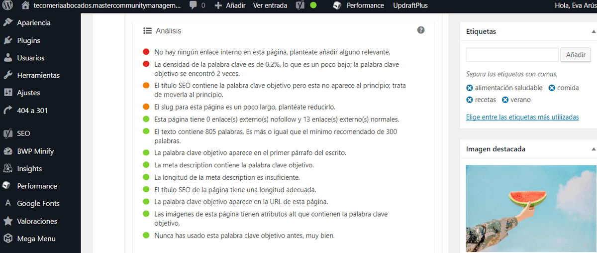 ¿Cómo crear un blog en Wordpress? - 7. Pantallazo escritorio Entrada Yoast Seo