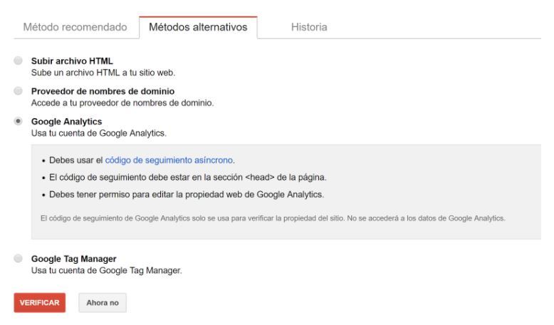 Google Search Console: para qué sirve, cómo usarlo y dar de alta tu web - Metodo alternativo google analytics