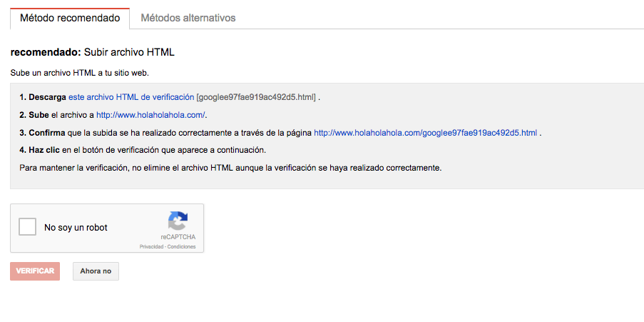 Google Search Console: para qué sirve, cómo usarlo y dar de alta tu web - Verificar propiedad en search console con archivo html