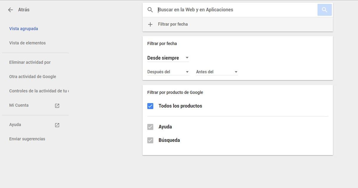 Todo lo que Google sabe de ti y cómo eliminarlo en sencillos pasos - Filtrar búsqueda Mi actividad