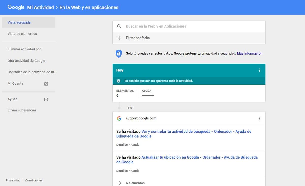 Todo lo que Google sabe de ti y cómo eliminarlo en sencillos pasos - Mi actividad