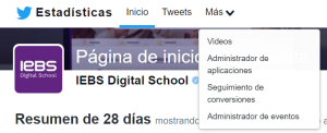 Cómo usar Twitter Analytics: guía para exprimir la herramienta de Twitter - iebs twitter 300x122