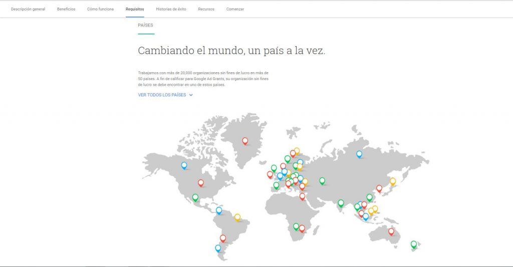 Google Ad Grants, publicidad para organizaciones sin ánimo de lucro - verificar que la organización se encuentra en uno de los países que acepta google grant 1024x533