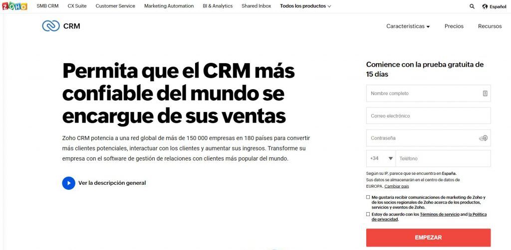 Descubre las mejores herramientas de software de CRM - zoho 1024x502