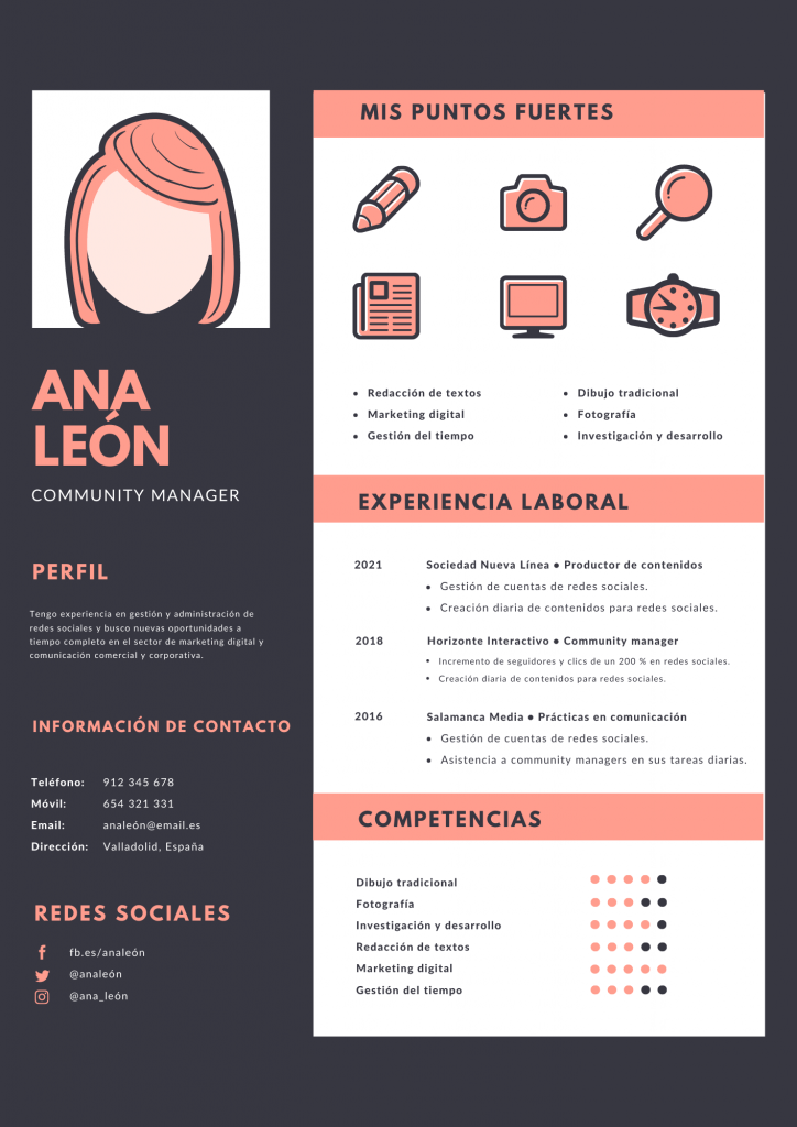 Curriculum vitae: cómo hacer uno, plantillas y ejemplos - Curriculum Naranja y Gris Bordeado Infografia 724x1024