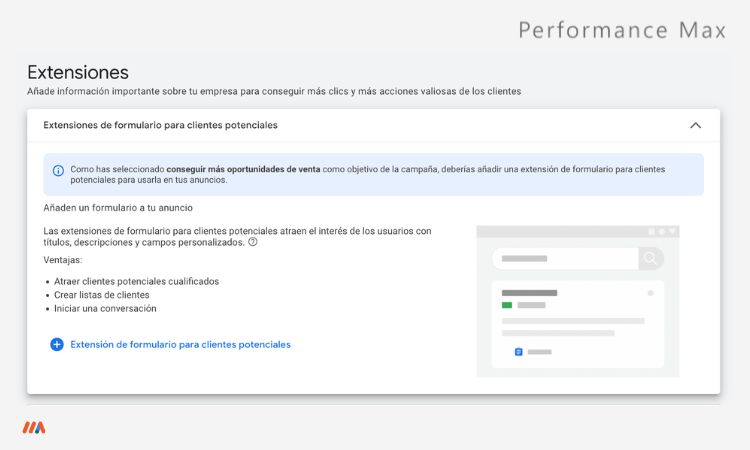 Performance Max: Aprende a mejorar el rendimiento de tus campañas en Google Ads - Extensiones Performance Max