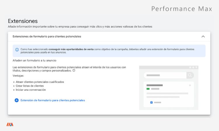 Performance Max: Aprende a mejorar el rendimiento de tus campañas en Google Ads - Extensiones Performance Max