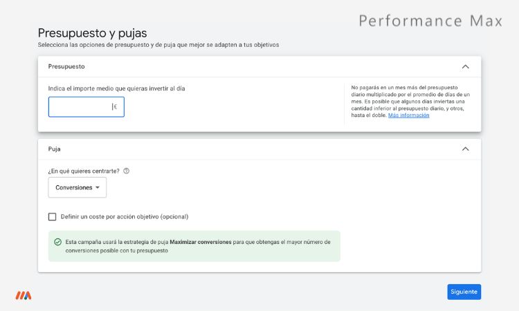 Performance Max: Aprende a mejorar el rendimiento de tus campañas en Google Ads - Presupuesto y Pujar Performance Max