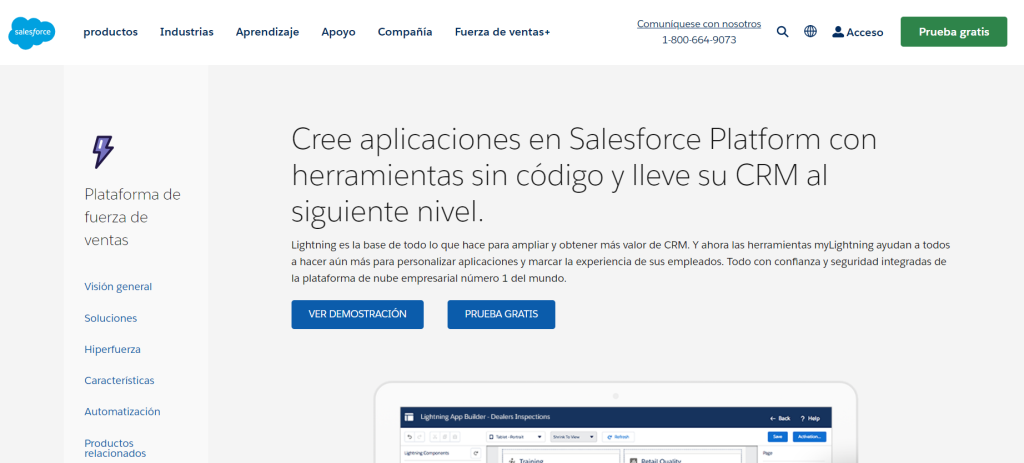 Las mejores plataformas low code para crear aplicaciones - salesforce 1024x463