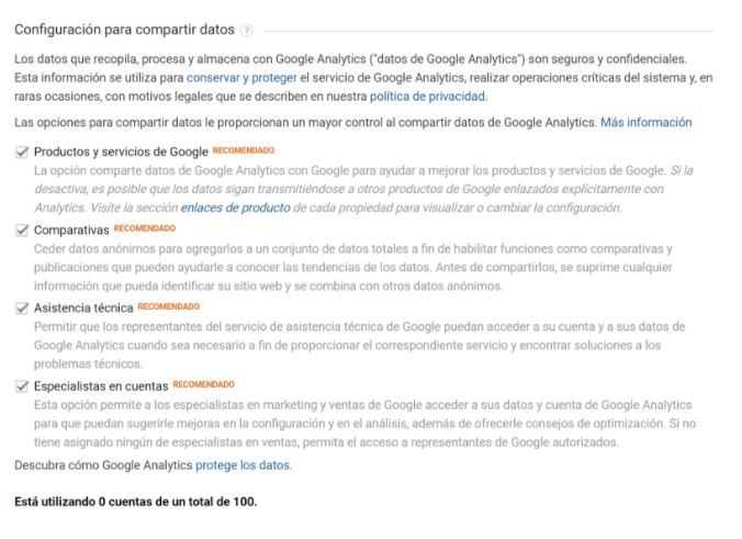 Configuración cuentas Analytics Configuración cuentas