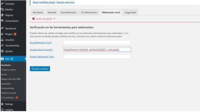 Verificación webmasters Verificación webmasters