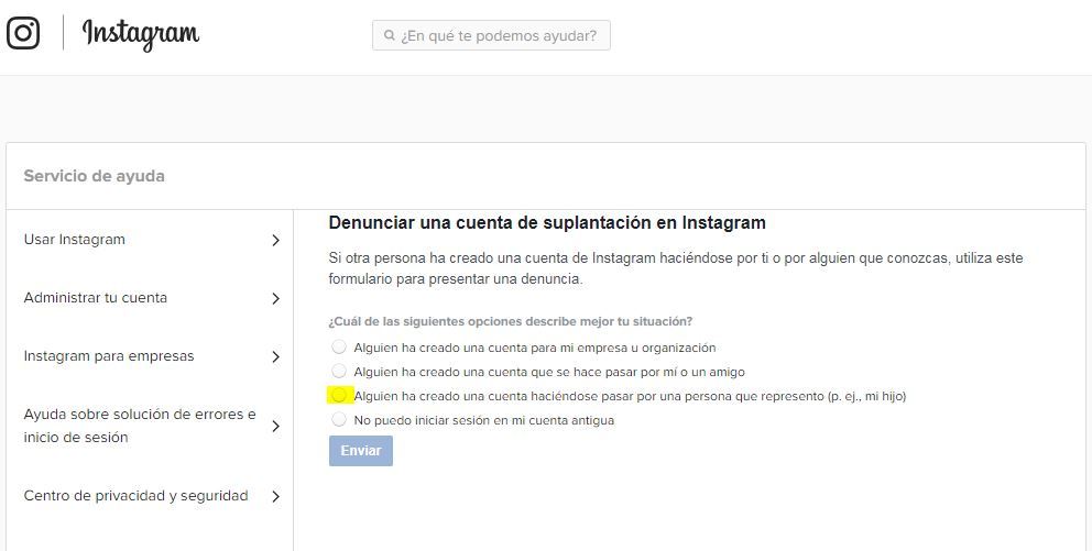 la verificación de una cuenta Instagram