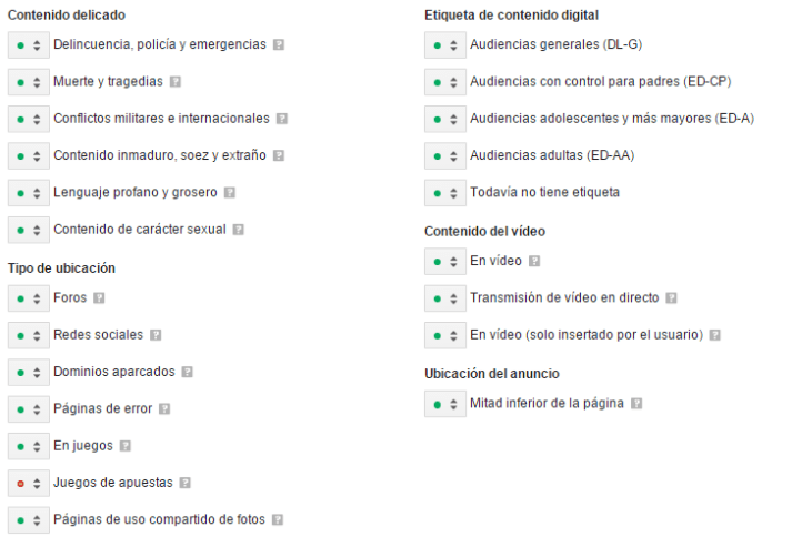 excluir categorías sitios excluir categorías sitios