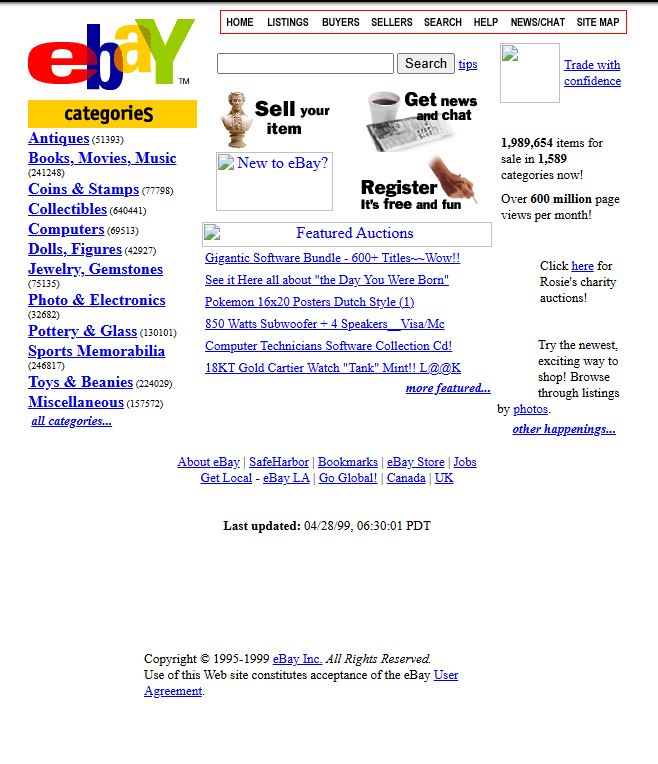 eBay del boom de las subastas a la era de la geolocalización - ebay 1999