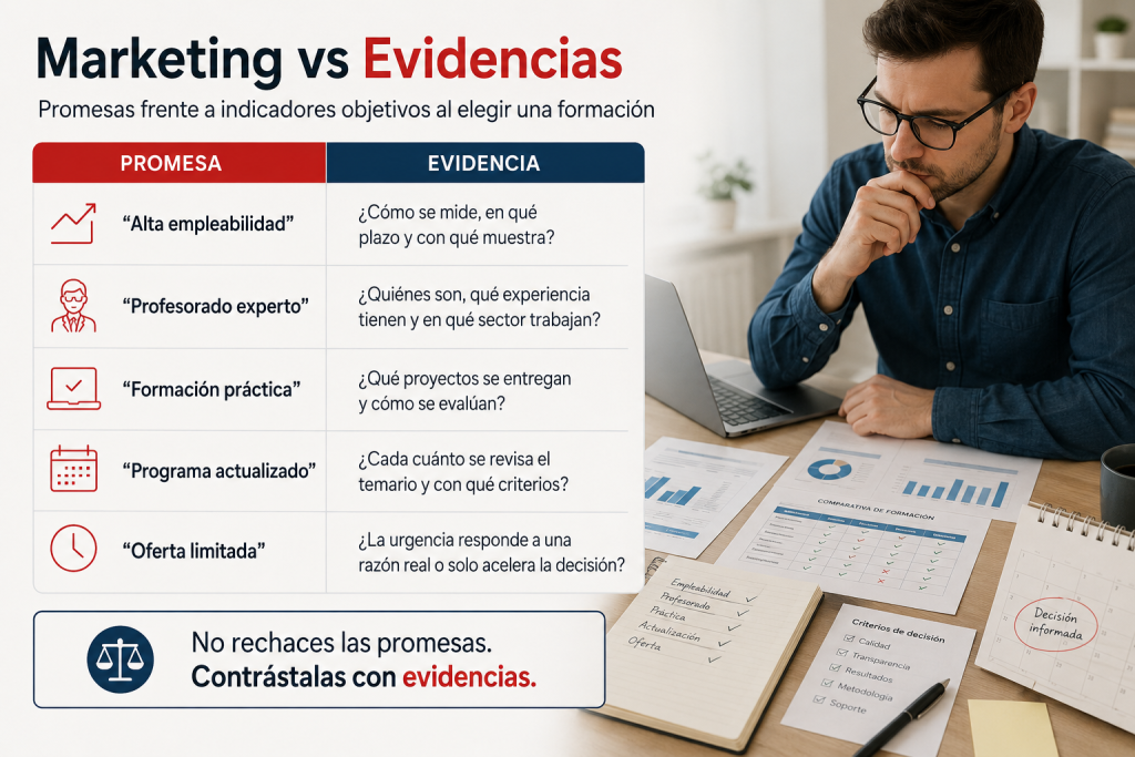 Cómo elegir una formación sin dejarte llevar por el marketing Cómo elegir una formación sin dejarte llevar por el marketing - marketing vs evidencias formacion 1024x683